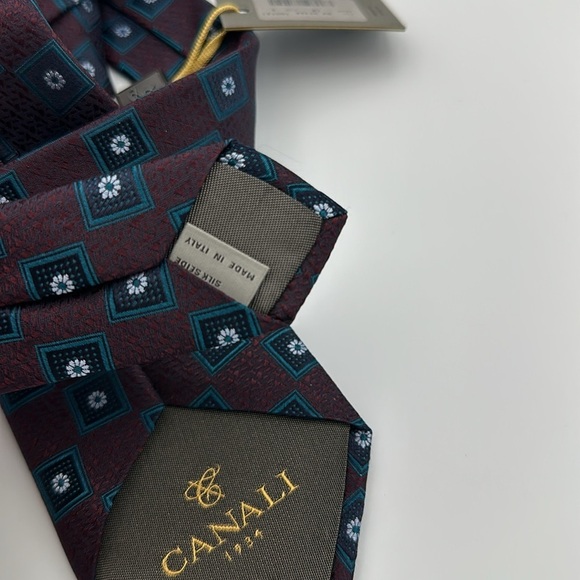 Canali Pattern Silk Tie 60” Long - Picture 3 of 6